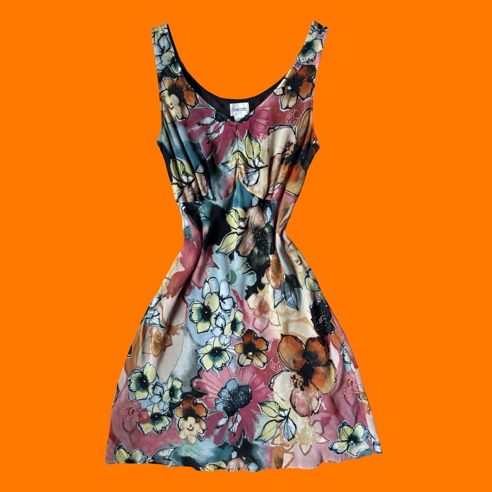 00's vintage 100% silk earthy abstract floral y2k dress XS/S